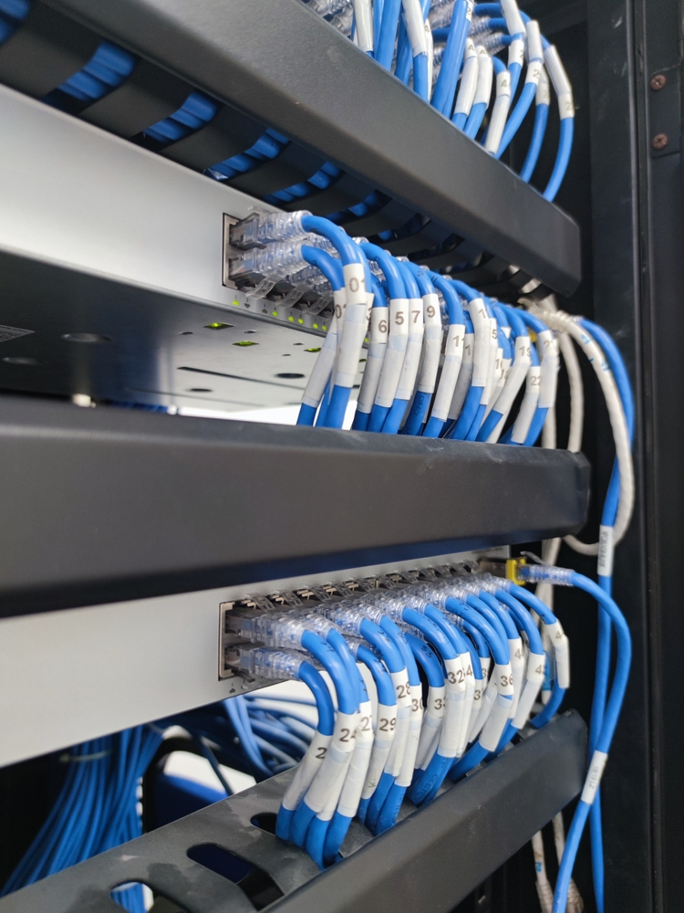 Network,Cable,Connecting,On,Patch,Panel,Of,Network,Gigabit,Switch